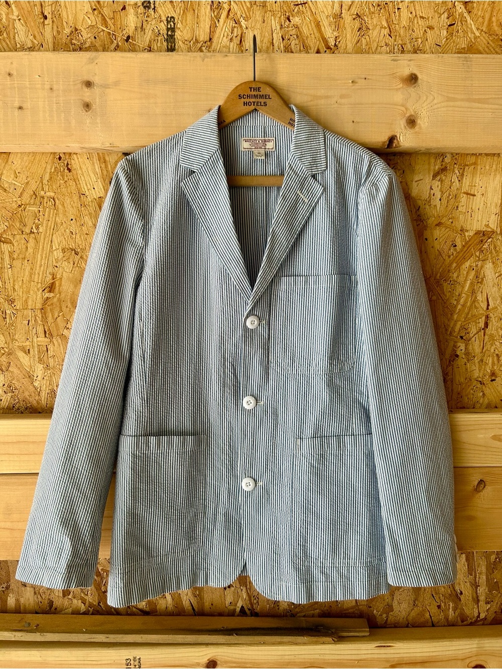 Striped Light Blue Seersucker Blazer - Wallace and Barnes